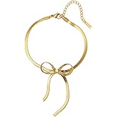 Gold Plated Big Bow Bracelet for Women Fashion Dainty Stainless Steel Minimalist Ribbon Snake Chain Bangle Bracelets Adjustable Trendy Jewelry for Her Bff