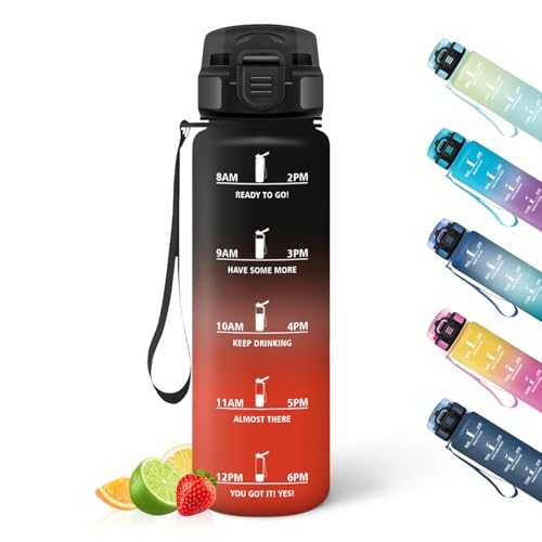HoneyHolly Sports Water Bottle, 500 ml Waterproof Design with Time Scale, Bottle, Reusable, Lightweight, Graduated Water Bottle for Running, Cycling, Working, School
