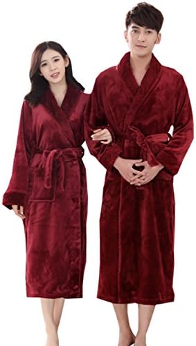 Carcarely Women Men Flannel Nightgown Thicken Couple Robes Maxi Winter Bathrobes Wine