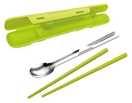 TROIKA Sushi Set SUSHI TO GO - SUS01/GR - Set aus Essstäbchen (Kunststoff) und Löffel (Edelstahl) für unterwegs - lebensmitte