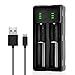 18650 Battery Charger, ESYB M2 2 Bay Speedy Charger with USB Port for 3.7V Li-ion Rechargeable Battery Flashlight Head Lamp Handheld Mini Fan VTC5 VTC6 GA 25R 30Q HG2 PF