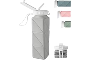 Opard Collapsible Water Bottles 21 Oz - BPA Free, Leak Proof, Foldable Silicone Collapse Water Bottle with Straw, Easy to Com