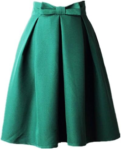 Women’s A Line Pleated Vintage Skirt High Waist Midi Skater with Bow Tie