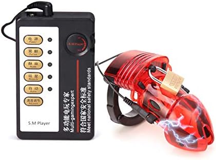 RJHNE SHIRT New Male Briefs Comfortable Device Electric Shock Cock Ríng Pênís Ment s Intimate Goods for Men Chastity Cage Electro Sexsxi Toys Pênís Sleeve,red and Power Box