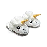 Xiaoying XY Funny Cartoon Cotton Warm Soft Bottom Plush Unicorn Sheep Slippers, White