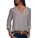 Orangeskycn Women Chiffon Solid T-Shirt Office Ladies Plain Roll Sleeve Blouse Pullover Top