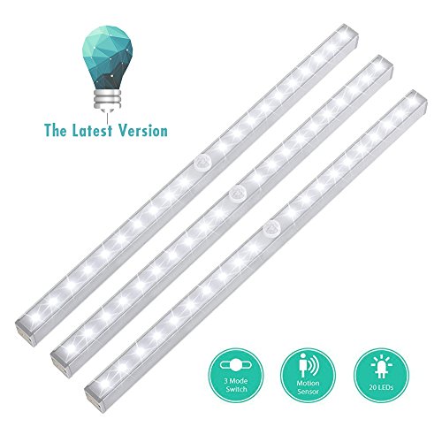 LED Closet Light, LightBiz 20-LED Wireless Motion Sensor Night Light Under Cabinet Lighting (Battery Operated) – 3 Pack
