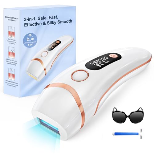 Haarlosy Pulsed Light Epilator, Laser Epilator 999,900 Flashes with 3 in 1 [HR/SC/RA], 2 Modes 9 Levels Energy IPL Laser Hair Removal for Armpits/Swimsuit, Home Salon, LCN1208