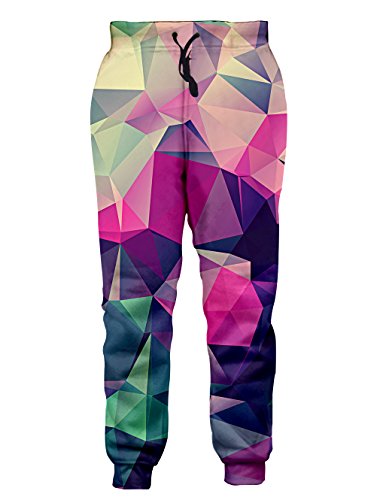 RAISEVERN Mens Rainbow Pointedness Print Graphic Hipster Stylish Jogging Pants, Medium, Geometric