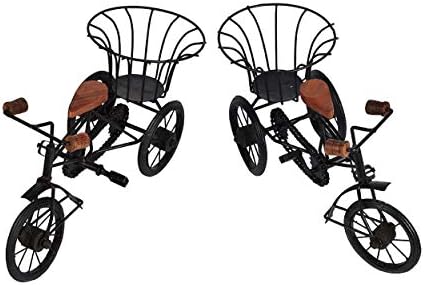 decoration homey Handmade Wooden Iron Cycle Rickshaw Flower-Pot Toy (Set of 2)