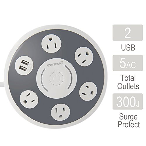 5 Multi Outlet Power Strip Surge Protector with 2 Quick USB