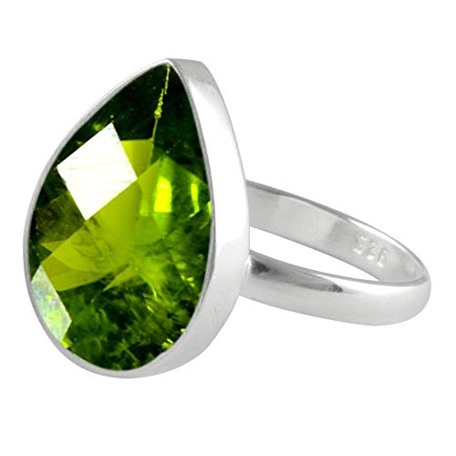 SURYAGEMS Pear Faceted Cut Natural Peridot Silver