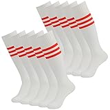 3street Triple Stripe Tube Sock - 01#White+red stripe (10 pair, Size 7-13)