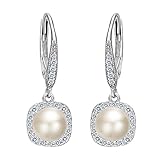 EVER FAITH Women's 925 Sterling Silver CZ 6MM Freshwater Cultured Pearl Elegant Dangle Earrings Clear