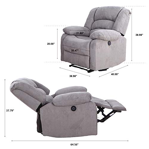 Modern Power Recliner with USB Charging Port - LCH Heavy Duty Microfiber Single Thicker Cushion Ergonomic Reclining Sofa Chair