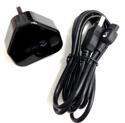 Doro 338, 345GSM, 506, 510, 515, 520, 605, 606, 607, 610, 611, 612, 621, 622, 715, 740, 810 Genuine Mains Wall Charger With Original USB Cable (Charge & Sync)