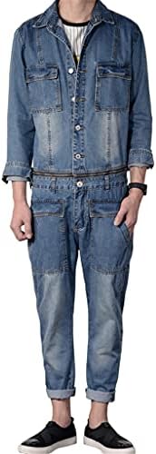 ZHCWT Men Denim Jumpsuit Overalls Blue 