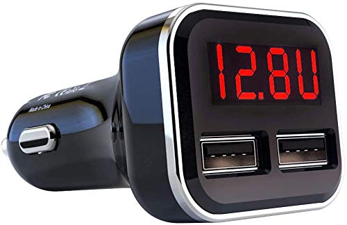 JEBSENS Dual USB Car Charger Car Voltage Meter Car Charger with Two USB Ports, 12V battery monitor/ 4.8A, LED Display Built-in Safety Fast Charging Compatible with All Smartphones and Tablets