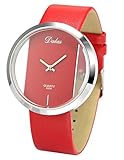 Dalas Red Leather Transparent Dial Fashion Lady Girl Wrist Quartz Watch Gift WAA026
