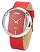 Dalas Red Leather Transparent Dial Fashion Lady Girl Wrist Quartz Watch Gift WAA026