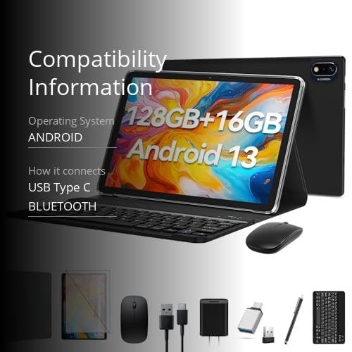Android 13 Tablet 2025 Latest 10 inch Octa-Core Tableta, 128GB ROM+16GB RAM (8+8 Virtual)+1TB Expand, 5G WiFi Tablets with 13MP+8MP Camera, 8000 mAh Battery, 2 in 1 Tablet with Keyboard, Mouse, Case