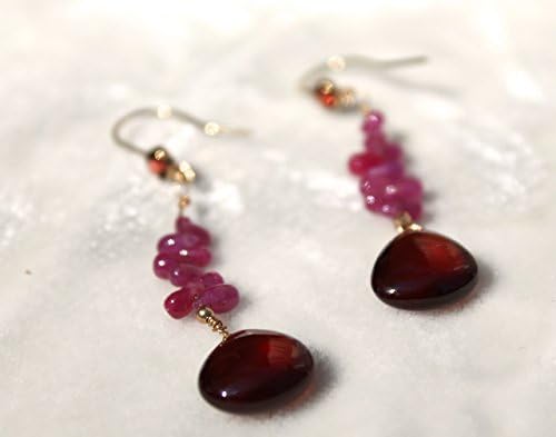 Ruby and garnet earrings with tiny rubies and large perfect garnet hearts.