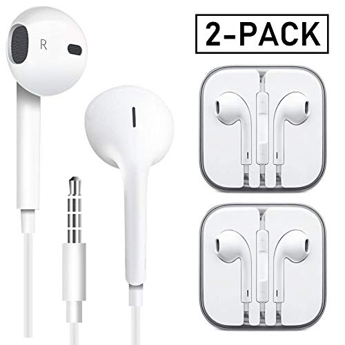 SKRAARY Earbuds/Earphones/Headphones Microphone Stereo Compatible with Apple iPhone 6s/6/5s/5/4s/SE/iPad iPod 3.5mm Devices 2Pack(White)