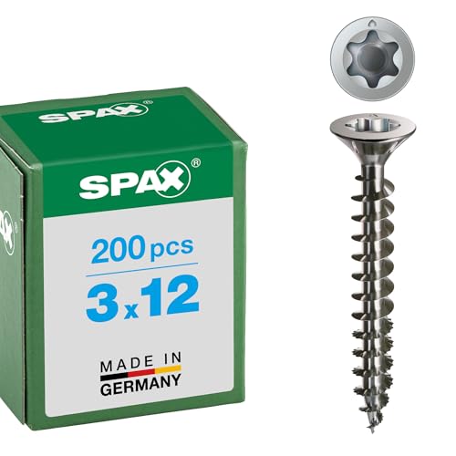 SPAX T-Star Plus 1197000300123 Universal Screws Stainless Steel A2 3.0 x 12 mm Pack of 200 Countersunk Fully Threaded 4Cut