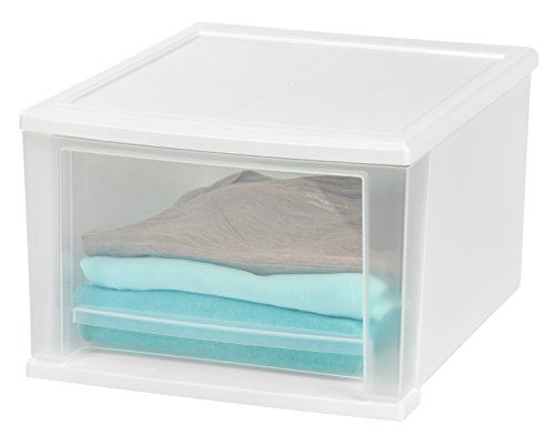 IRIS 17 Quart Stacking Drawer, 4 Pack, White