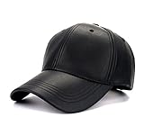 JOOWEN Unisex Faux Leather Baseball Cap Solid PU Adjustable Sports Hat (Black)