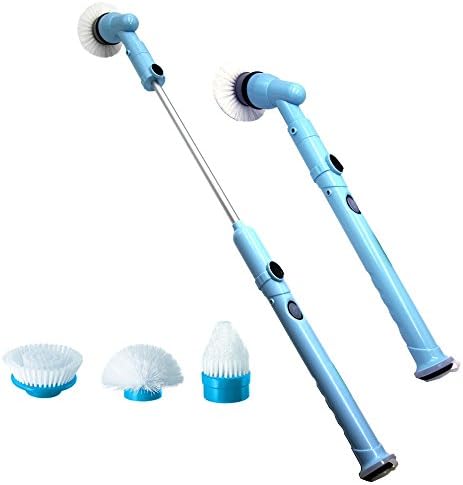 NPOLE Cordless Power Spin Scrubber Household Electric Cleaning Brush with Rechargeable Battery for Bathroom, Kitchen, Tile, Multi-Purpose Surface, With 3 Spin Scrubber Brush Heads &amp; 1 Adapter (Blue)