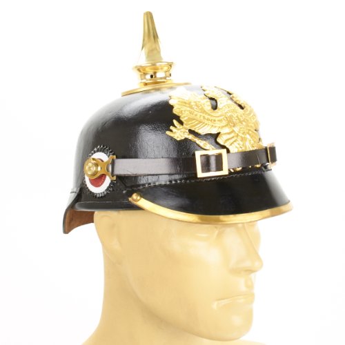 Imperial German Spiked Pickelhaube Officer Helmet- Black Leather & Brass