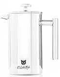 El Gato Malo - Stainless Steel French Press Coffee Maker - Double Wall Insulated - Tea and Coffee Press - 34 oz / 4 Cup - Cat Logo equals Quality.