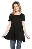 Frumos Womens Short Sleeve Comfy Loose Fit Long Tunic Top IT-Black X-Large