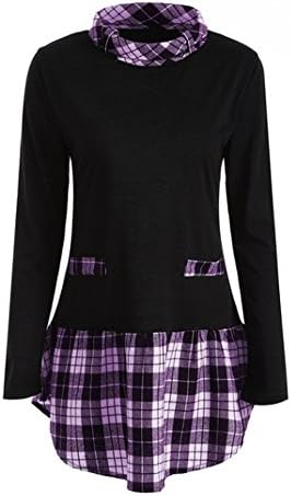 TUDUZ Women Autumn Winter Long Sleeve Plaid Patchwork Pullover Tops Plus Size Long Sweatshirts Blouse T-Shirts
