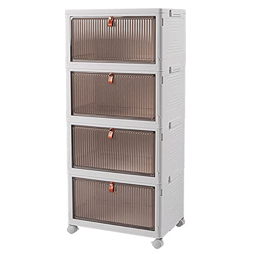 Cozyswan Stackable Boxes, Plastic Drawer Bedside Cabinet, 4-Rack Container with Wheels, Space-Saving Organizers Used for Storing Shoes, Books, Toys, Snacks, Cosmetics, Utensils