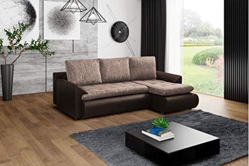 Gama Mobler Right Corner Sofa Bed Prada with Storage, Lawa Fabric & Eco Leather Material, 3 Seater, L-shape, Pull Out, Wooden Frame & Sprung Seat (Light Brown & Brown)