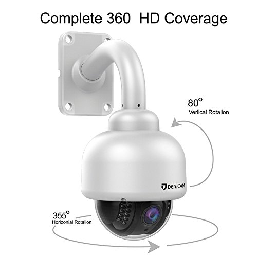 Dericam Wireless Security Camera System, Outdoor WiFi PTZ Camera, 1080P Full HD, 4x Optical Zoom, Pan/Tilt/Zoom, Night Vision, Pre-installed 32GB Memory Card, White