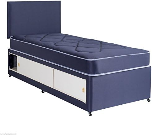Home Furnishings UK Hf4you Dallas Quilted Slider Storage Divan Bed - 3FT Single - No Headboard - Blue
