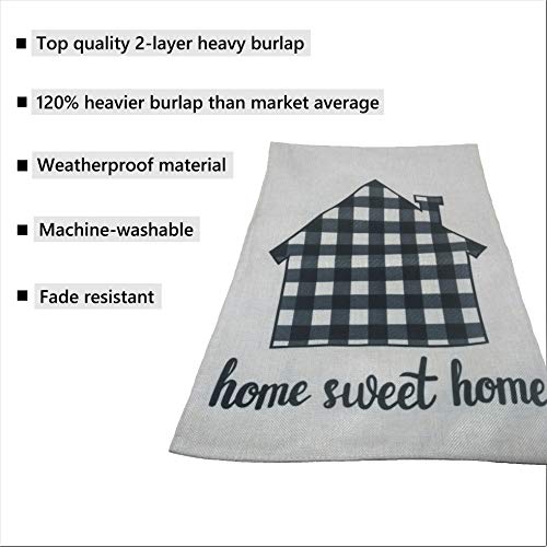 Mogarden Home Sweet Home Garden Flag, Double Sided, 12.5 x 18 Inches, Buffalo Check Plaid Heavy Weatherproof Burlap Yard Flag