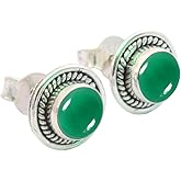 Gemstone Stud Post Earrings, Handmade 925 Sterling Silver Natural Gemstone Stud Earrings For Women Girls