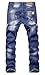 Men's Ripped Faded Slim Fit Jeans Blue 40