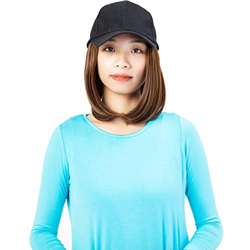 8″ Baseball Hat with Hair Bob Style Hair with Hats Attached Synthetic Baseball Cap with Hair Black Hat with hair Short Bob Hair Wig