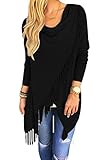ChongXiao Womens Tassel Slash Shawl Long Sleeve Cardigan Blouse Tops Sweatershirt