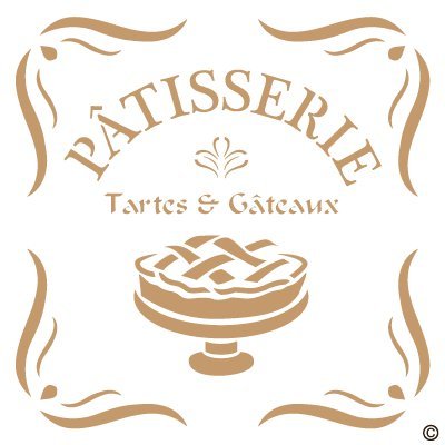 Stencil Deco Vintage Composition 172 Cakes. Stencil size: 20x20 cm (7,9x7,9 in). Design size: 15,7x15,7 cm (6,2x6,2 in)