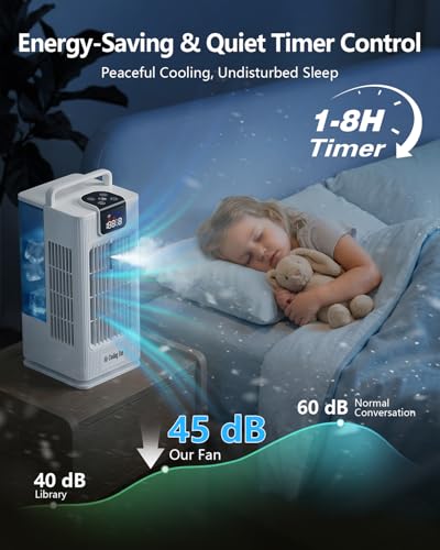 Portable Air Conditioners, 2000ML Personal Air Conditioner, Mini Air Conditioner, Evaporative Air Cooler Fan with 120° Oscillation, 7 RGB Light Modes, 4 Speeds & 1-8H Timer for Bedroom Office