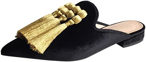 Mavirs Loafers for Women, Womens Loafers Velvet Backless Slip On Loafers Embroidery Mule Slippers
