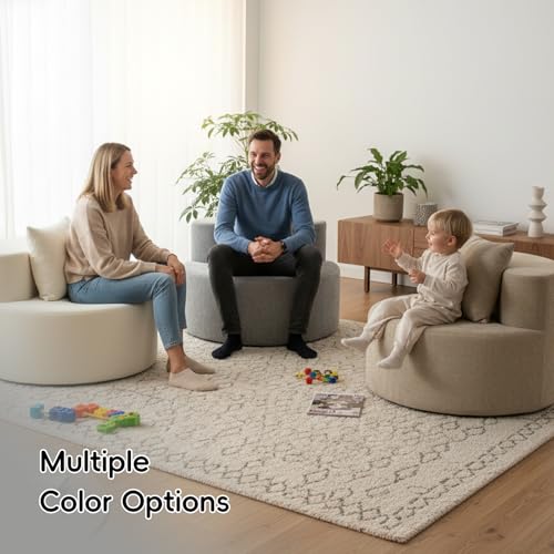 Accent Chair, Round Chaise Lounge Chair with Deep Seat, Modern Chenille Upholstered Lounge Chair, No Assembly Floor Sofa for Living Room Bedroom Apartment, 34.65 Inch Wide, Gray
