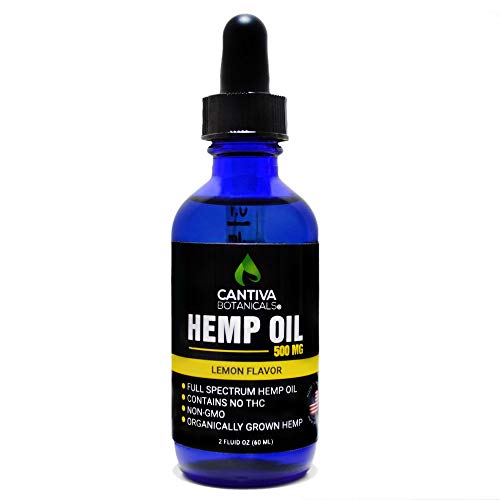 Full Spectrum Hemp Oil Tincture for Pain Relief, Anxiety & Stress (500mg, 2Oz) - THC-Free Pure Hemp Seed Oil Extract – Drops to Improve Sleep, Inflammation, Mood, Skin & Hair – Lemon Flavor