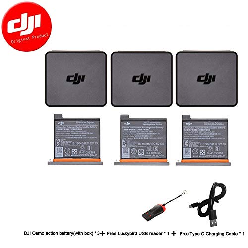 Osmo Action Battery for DJI OSMO Action with Luckybird USB Reader & Luckybird Type-C Charging Cable 40 inch (3 Pack)